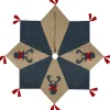 48" Blue And Brown Burlap And Plaid Reindeer Christmas Tree Skirt With Tassels