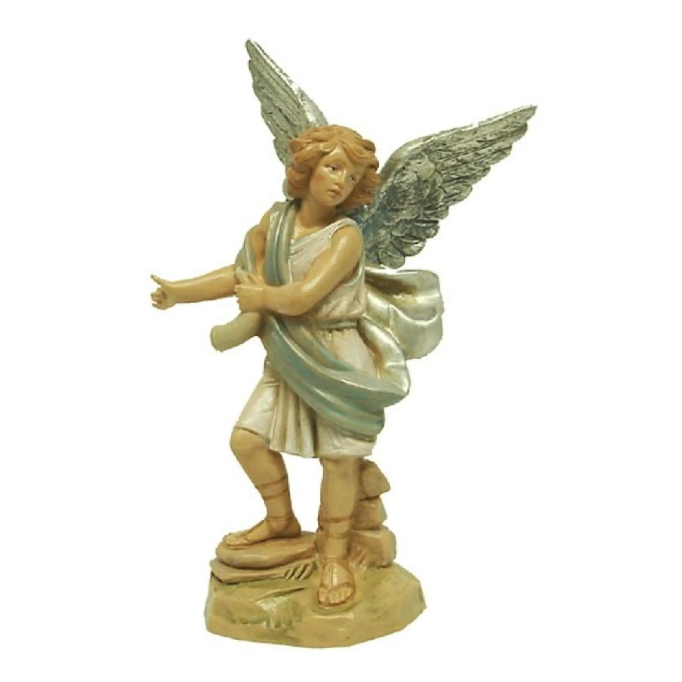 5.75" Blue And Cream White Hand Painted Raphael Angel Nativity Figurine