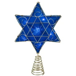 Blue And Gold Colored Hanukkah Star Led Tree Topper 11.5"