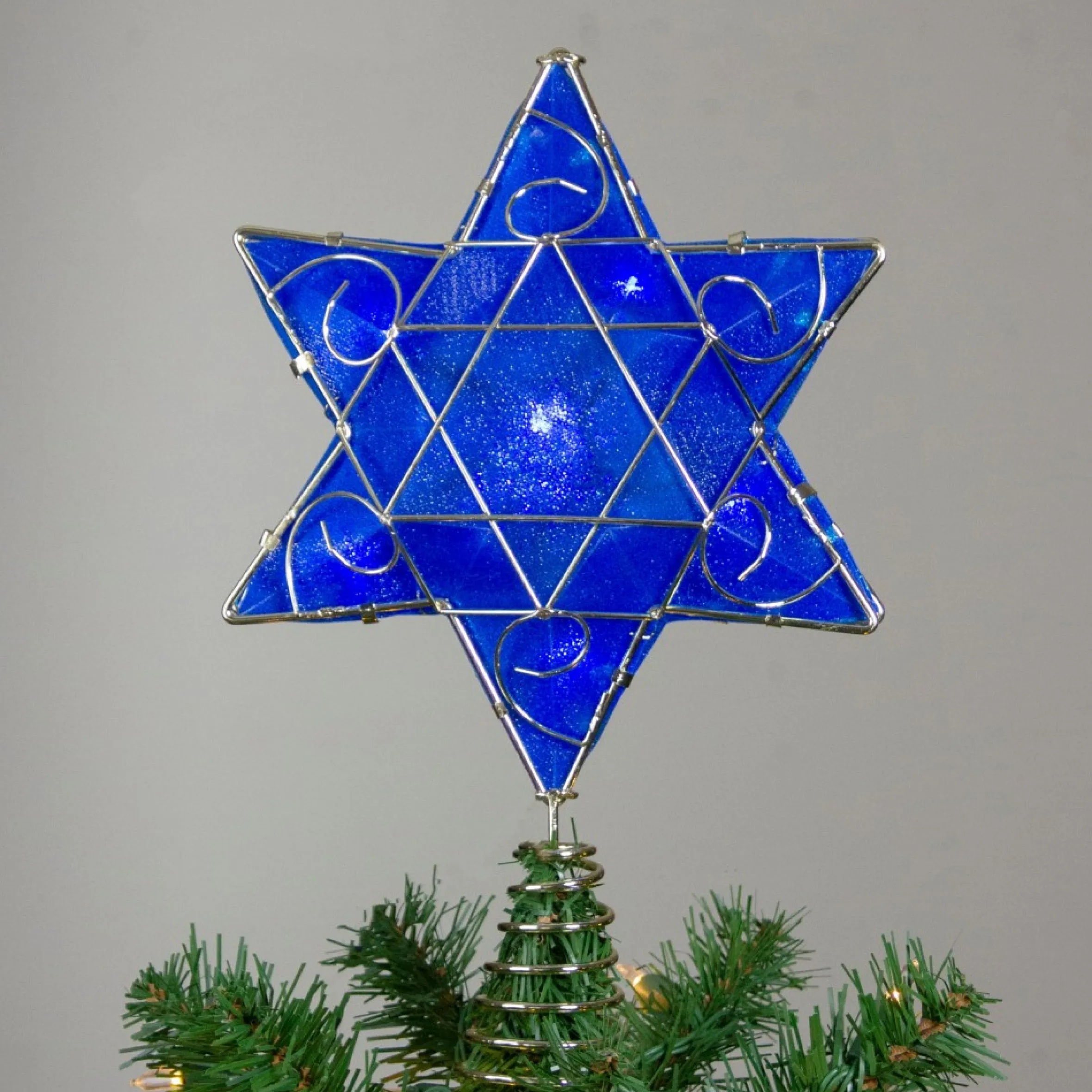 Blue And Gold Colored Hanukkah Star Led Tree Topper 11.5"