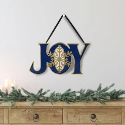 16" Blue And Gold "Joy" Metal Christmas Wall Sign