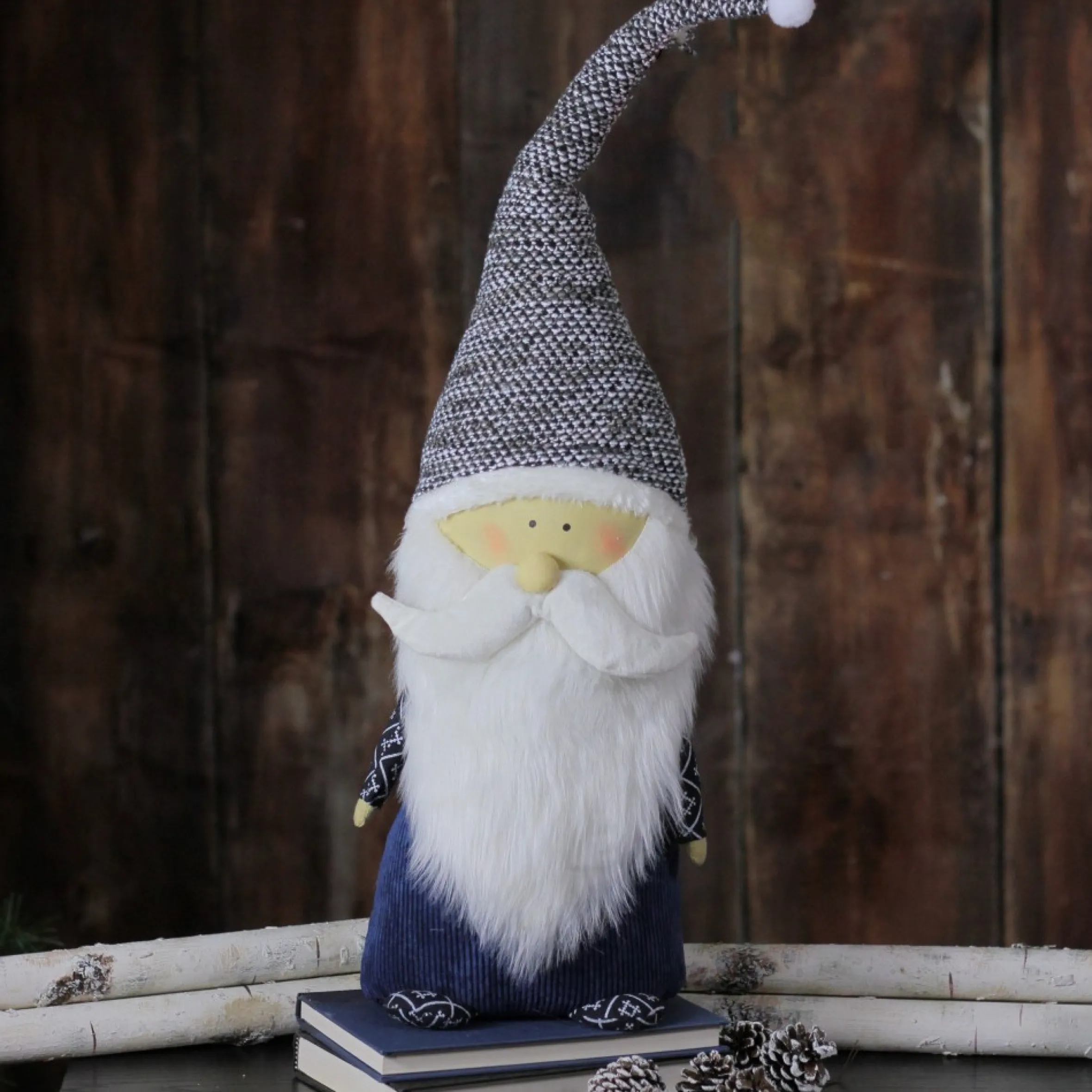27.5" Blue And Gray Standing Santa Gnome Tabletop Decor