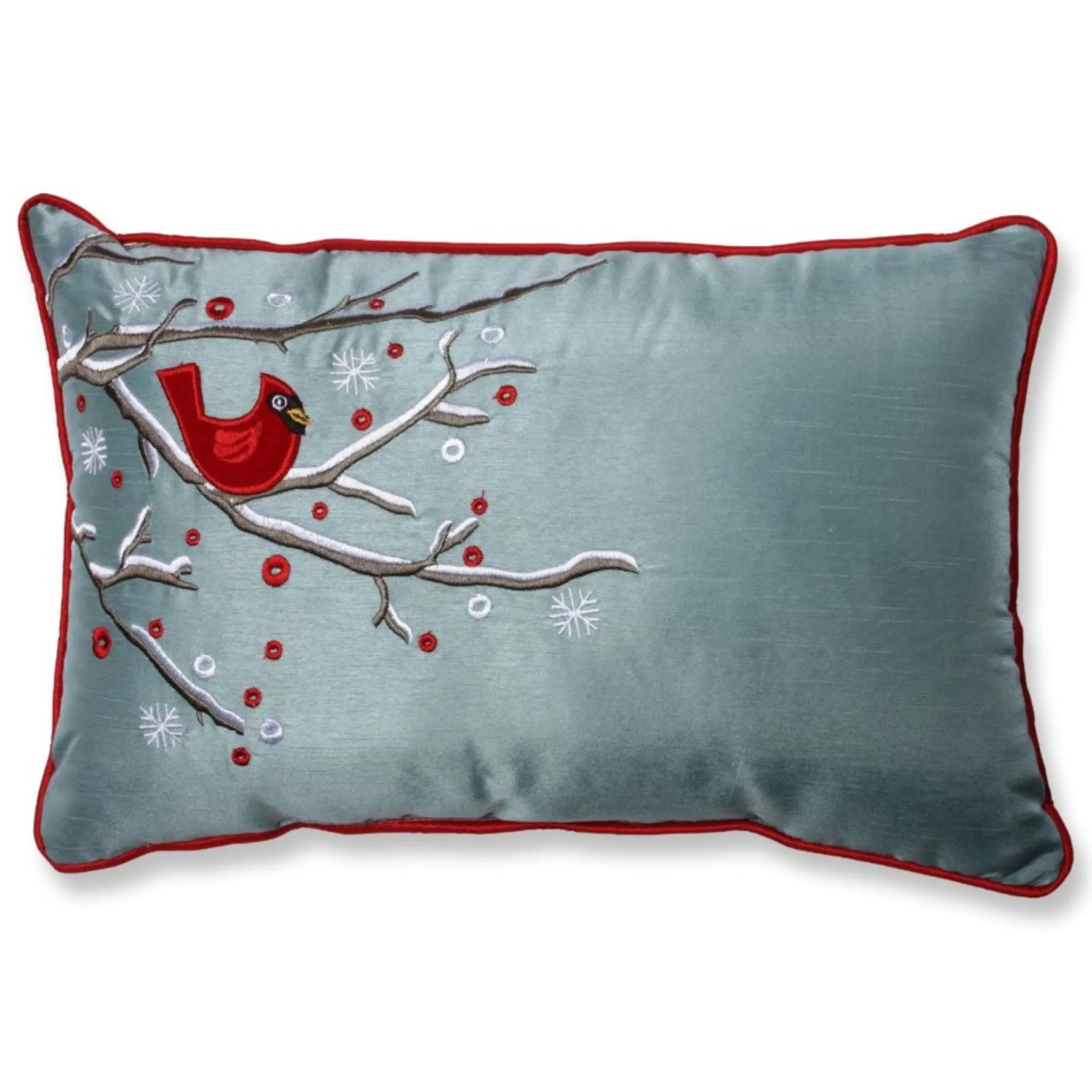 17" Blue And Red Bird On A Snowy Branch Rectangular Throw Pillow