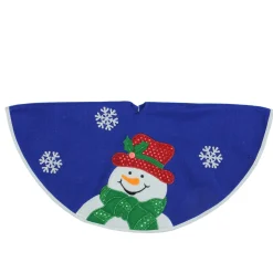 20" Blue And White Embroidered Snowman Mini Christmas Tree Skirt