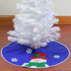 20" Blue And White Embroidered Snowman Mini Christmas Tree Skirt