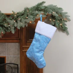 21" Blue And White Glitter Snowflake Christmas Stocking