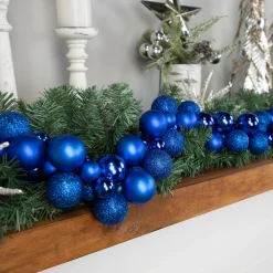 6' Blue 3-Finish Shatterproof Ball Christmas Garland