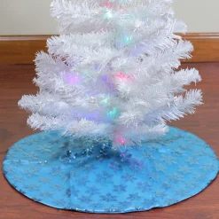 20" Blue Sequin Snowflake Pattern Mini Christmas Tree Skirt