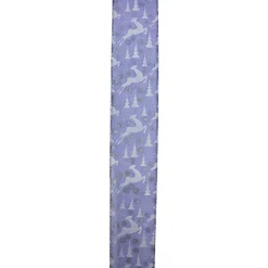 Blue Winter Wonderland Flying Reindeer Wired Christmas Craft Ribbon 2.5" X 10 Yards