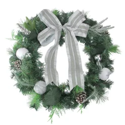 Bow And Pine Cone Artificial Christmas Wreath - 24-Inch, Unlit