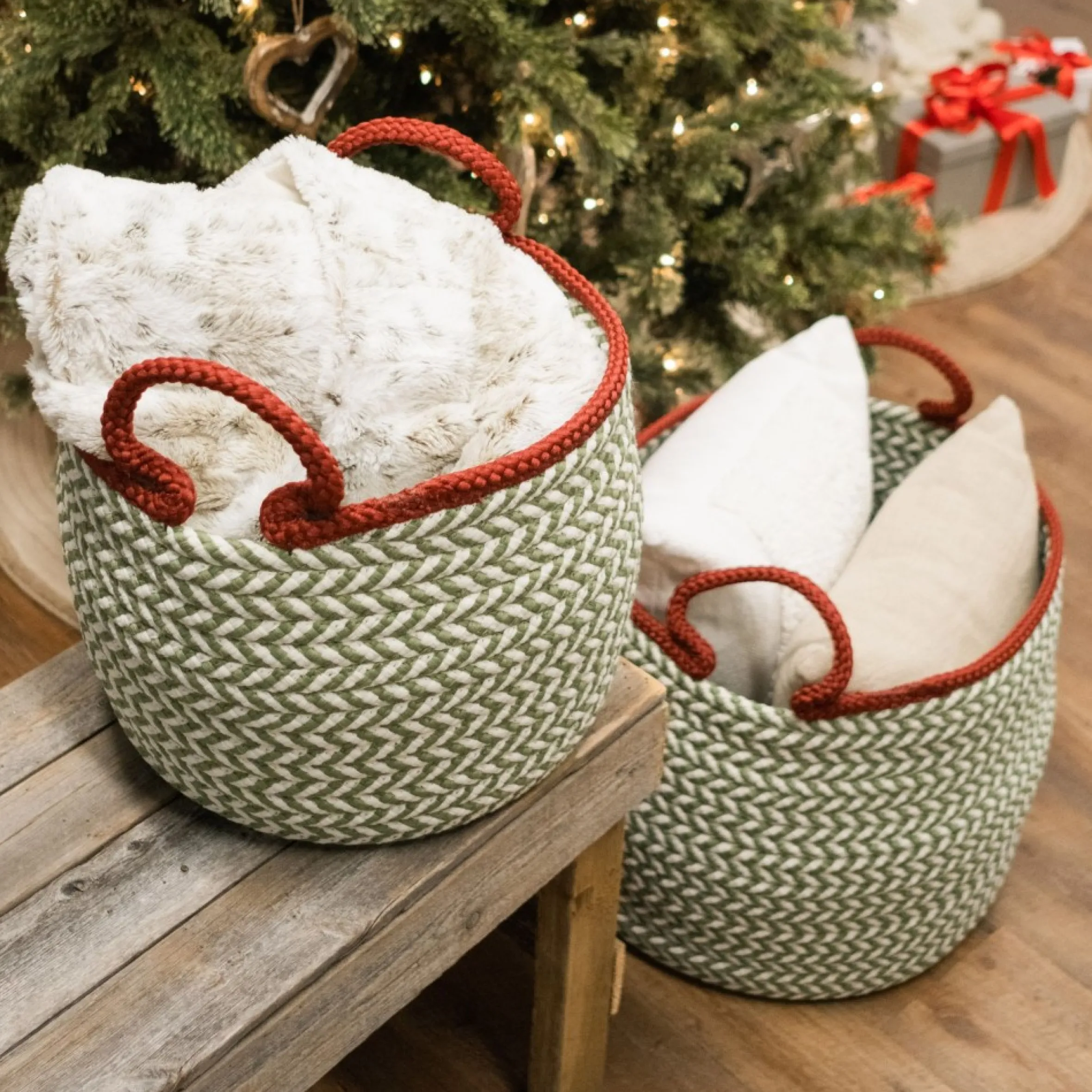 18" Braided Chevron Christmas Storage Basket
