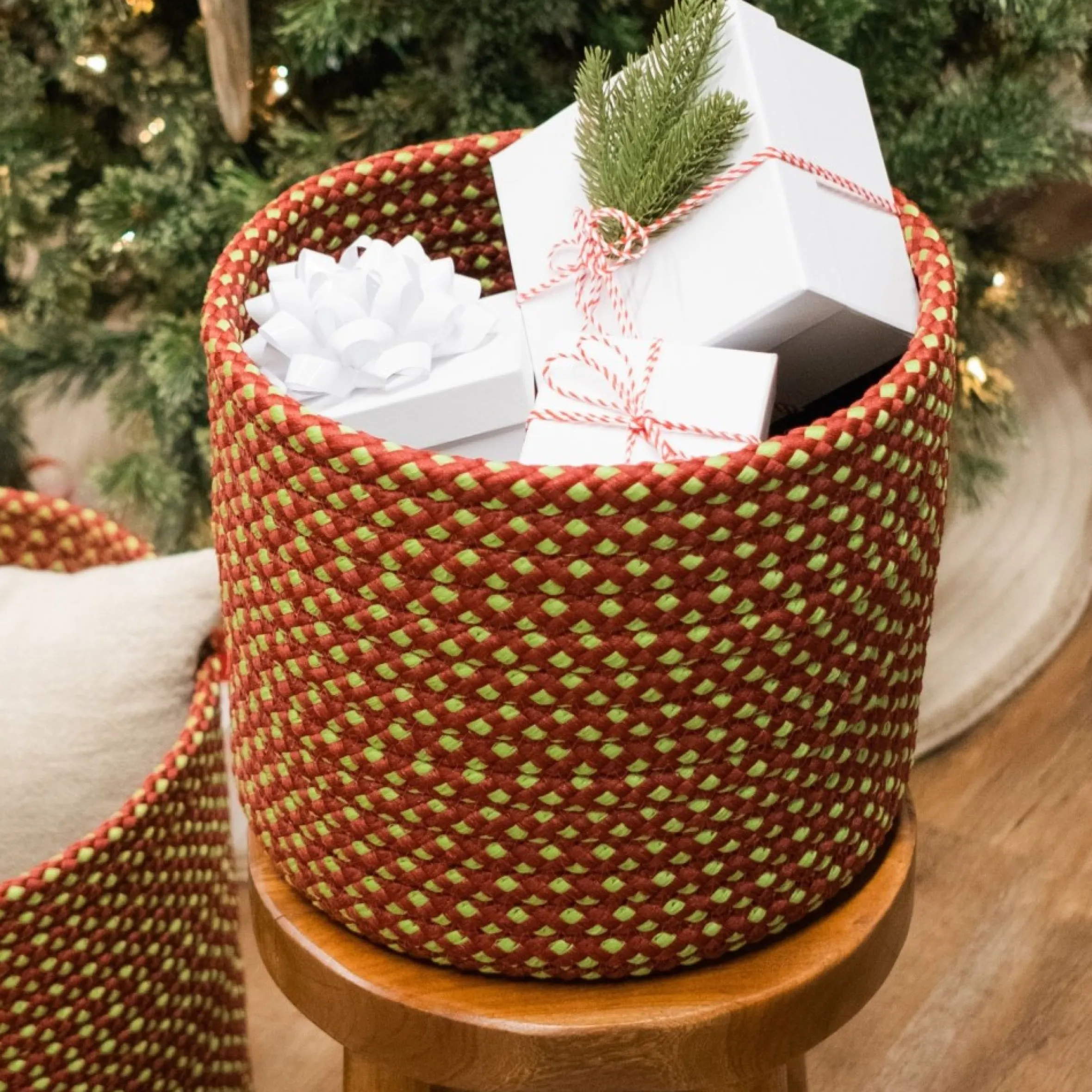 16" Braided Diamond Weave Christmas Storage Basket
