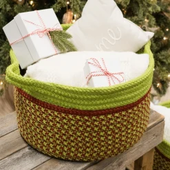 14" Braided Houndstooth Christmas Storage Basket