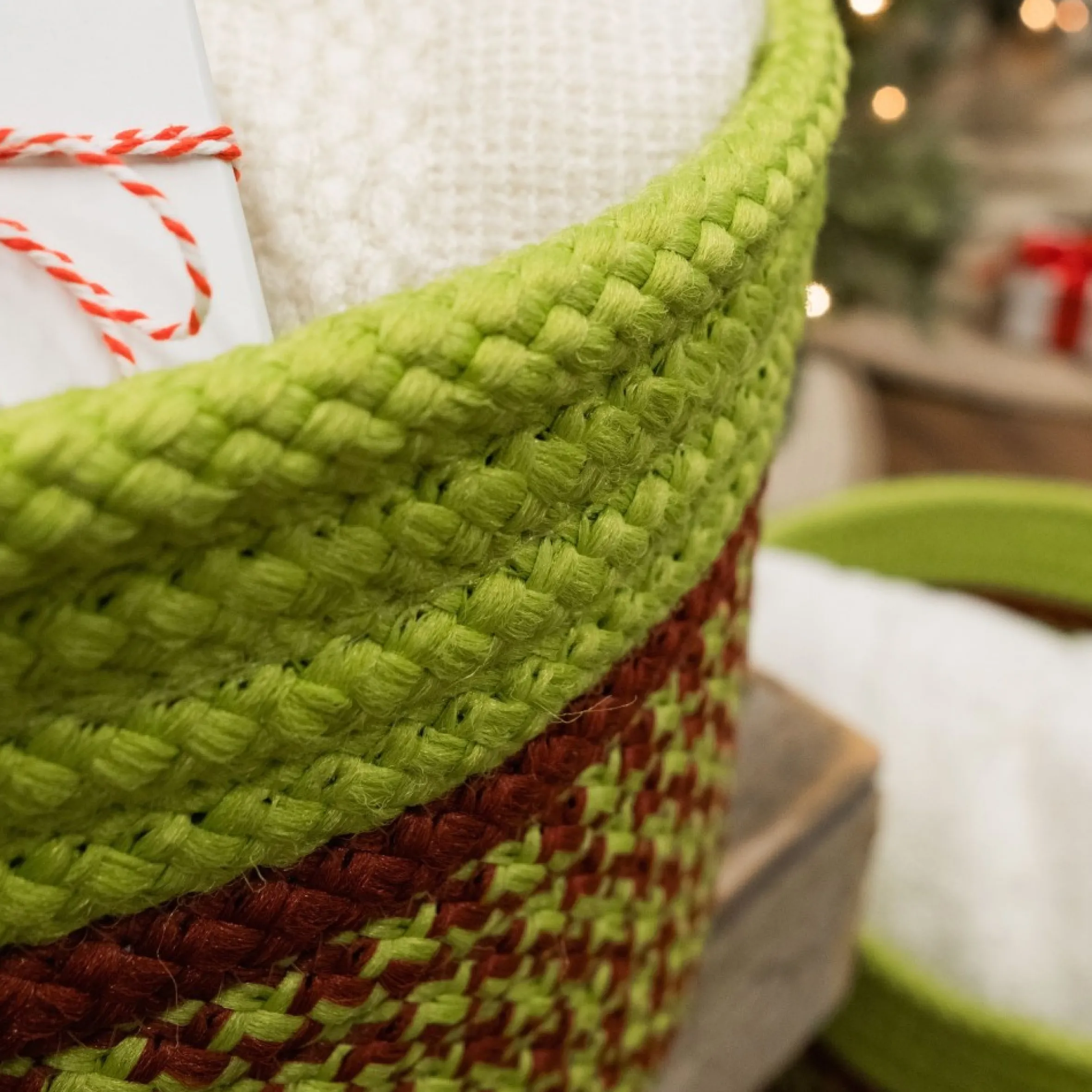 14" Braided Houndstooth Christmas Storage Basket