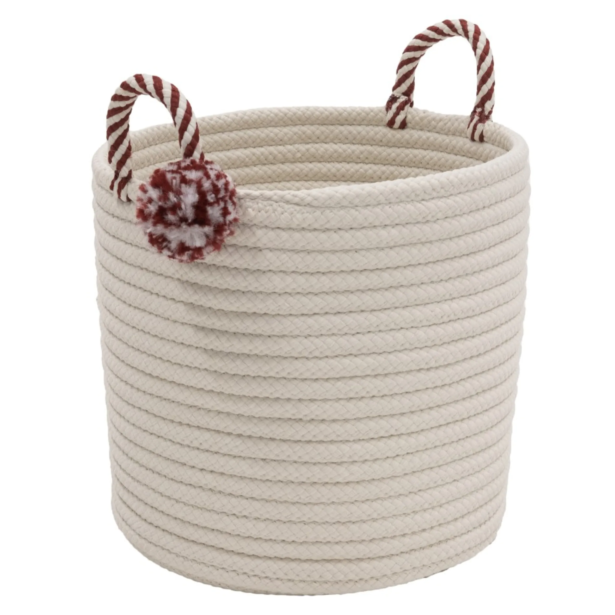 16" Braided Round Candy Cane Basket With Red Handles