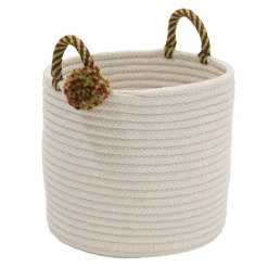 16" Braided Round Candy Cane Basket With Red And Green Handles