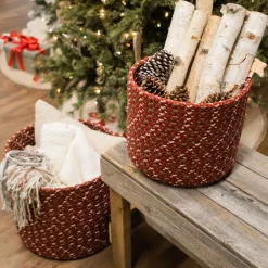 16" Braided Sleighbells Christmas Woven Storage Basket