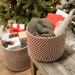 16" Braided Twisted Christmas Woven Storage Basket