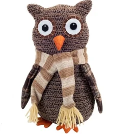 12.25" Brown And Beige Plush Plaid Owl Christmas Tabletop Figurine