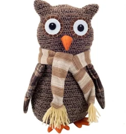 12.25" Brown And Beige Plush Plaid Owl Christmas Tabletop Figurine