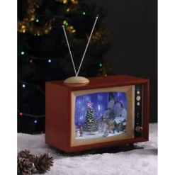 15.5" Brown And Blue Led Christmas Village In Retro Tv Decoration