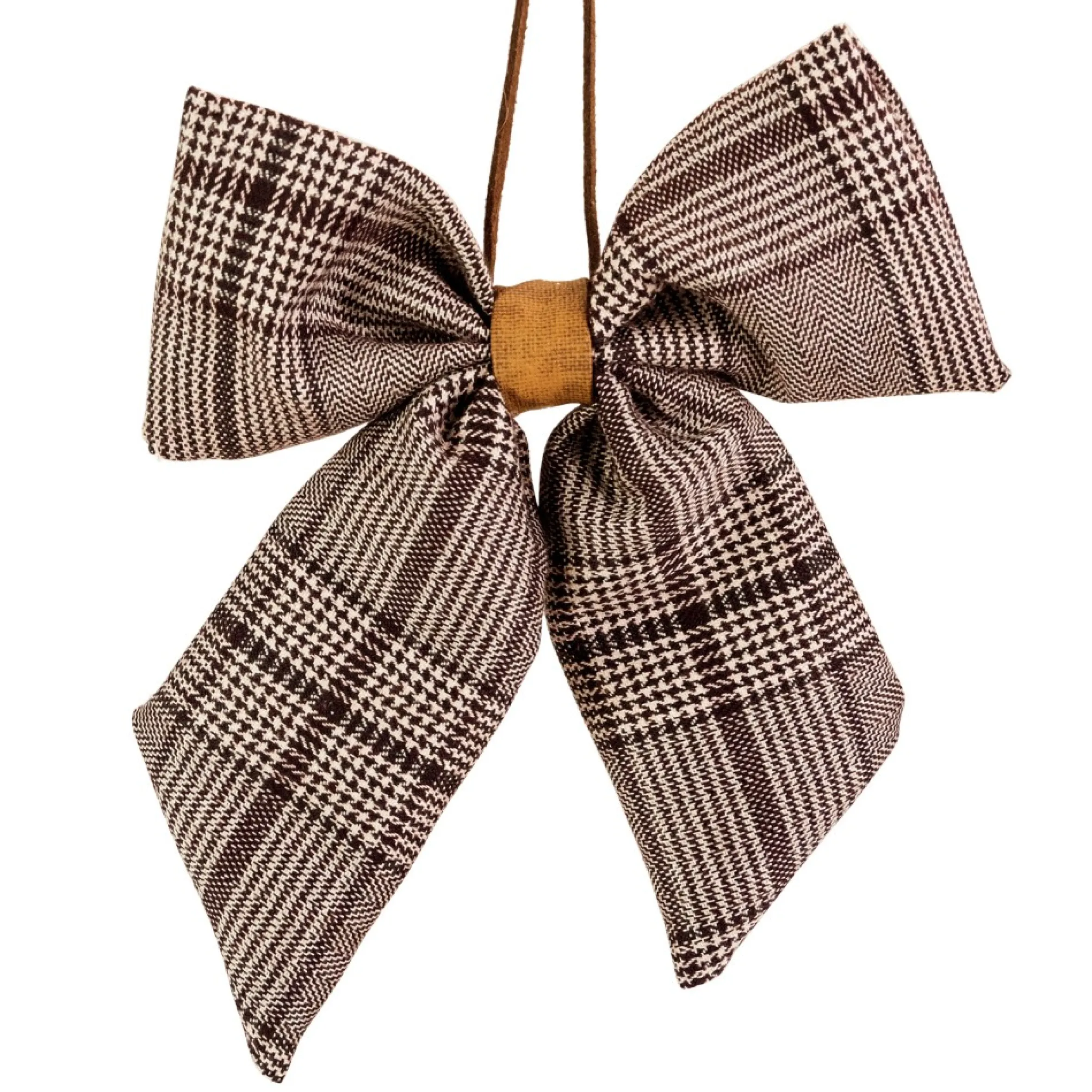 7.5" Brown And Cream Houndstooth Plaid Christmas Bow Decoration