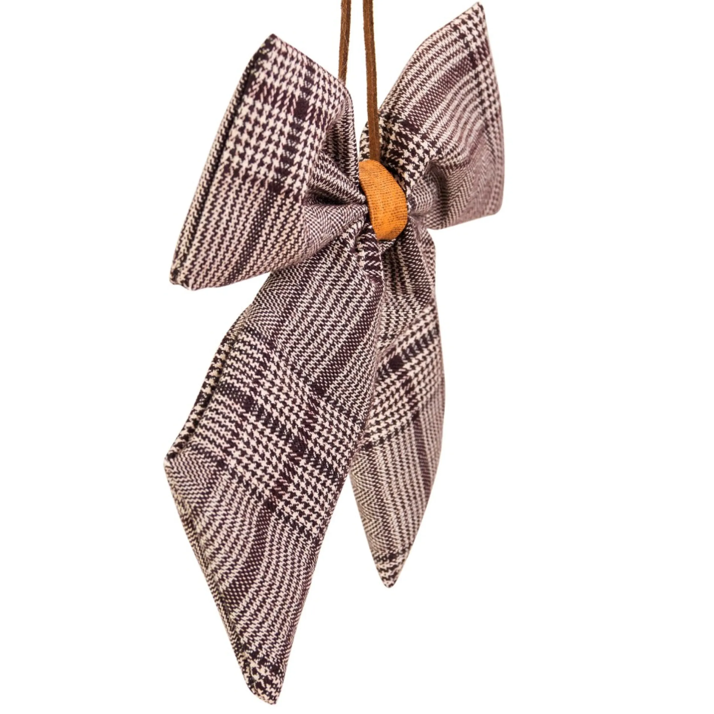7.5" Brown And Cream Houndstooth Plaid Christmas Bow Decoration