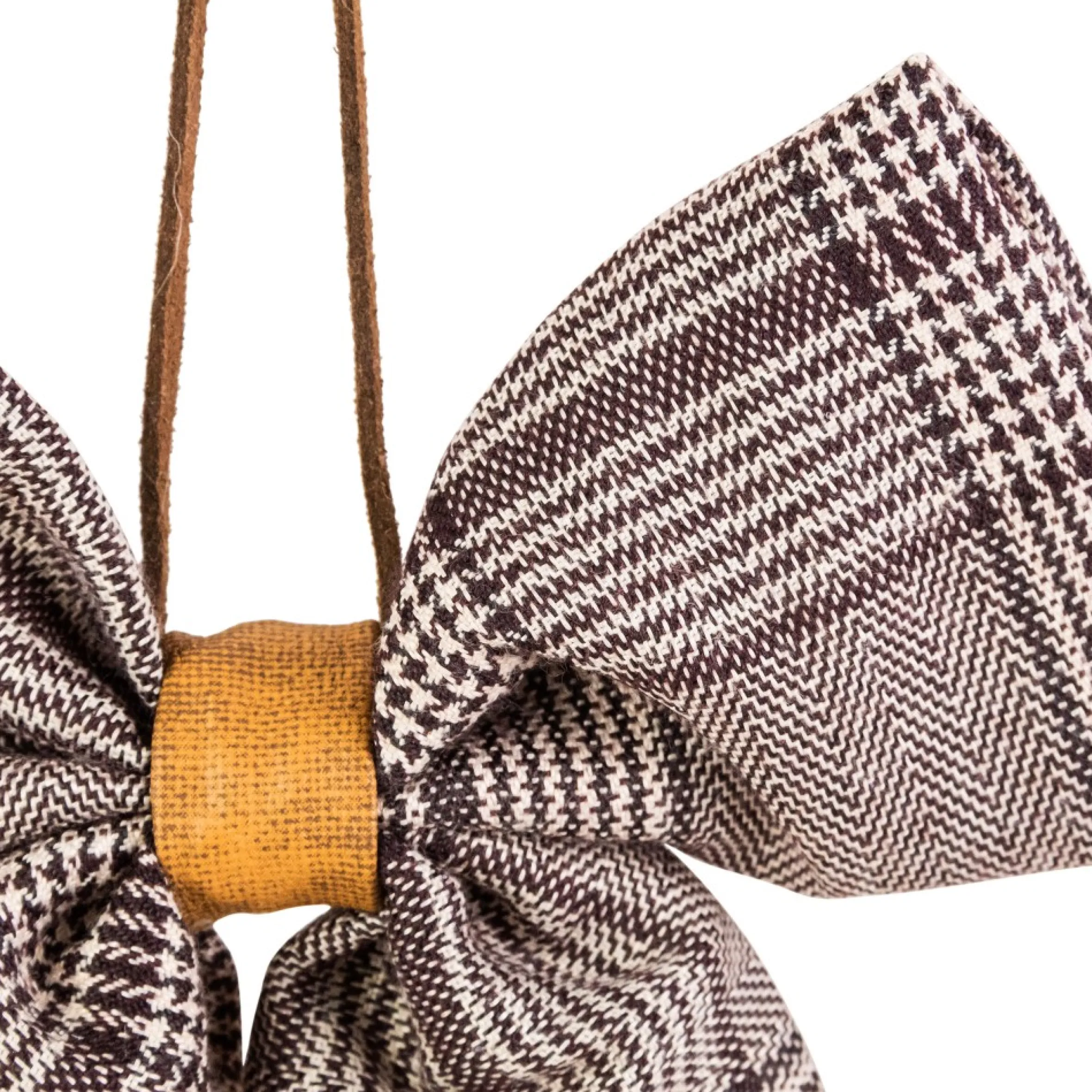 7.5" Brown And Cream Houndstooth Plaid Christmas Bow Decoration