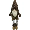 34" Brown And Gray Sitting Christmas Gnome With Striped Dangling Legs
