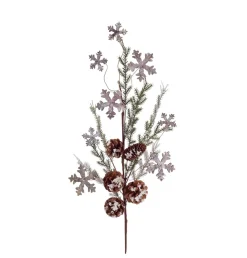 28" Brown And Green Artificial Christmas Cedar Spray With Snowflakes And Pine Cones
