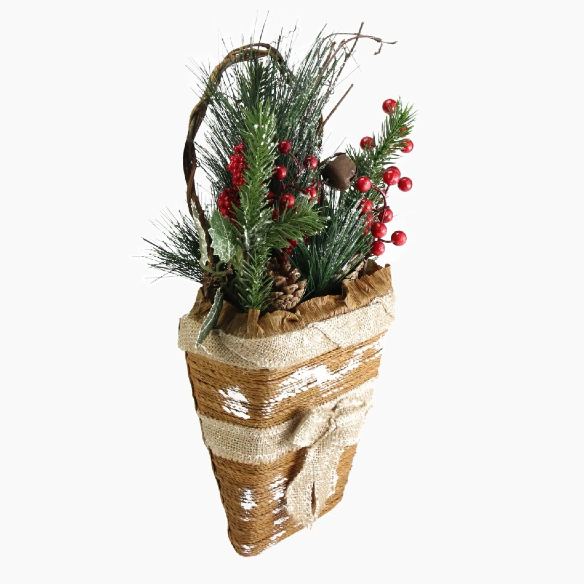 13.5" Brown And Green Frosted Pine Cones Artificial Christmas Basket