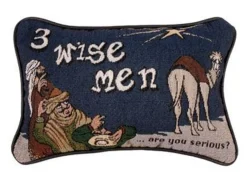 12" Brown And Navy Blue Three Wise Men Themed Christmas Tapestry Accent Indoor Throw Pillow