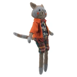 17" Brown And Orange Sitting Boy Herringbone Design Fox Plush