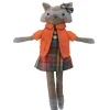 17" Brown And Orange Sitting Girl Herringbone Design Fox Plush