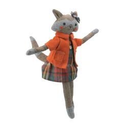 17" Brown And Orange Sitting Girl Herringbone Design Fox Plush