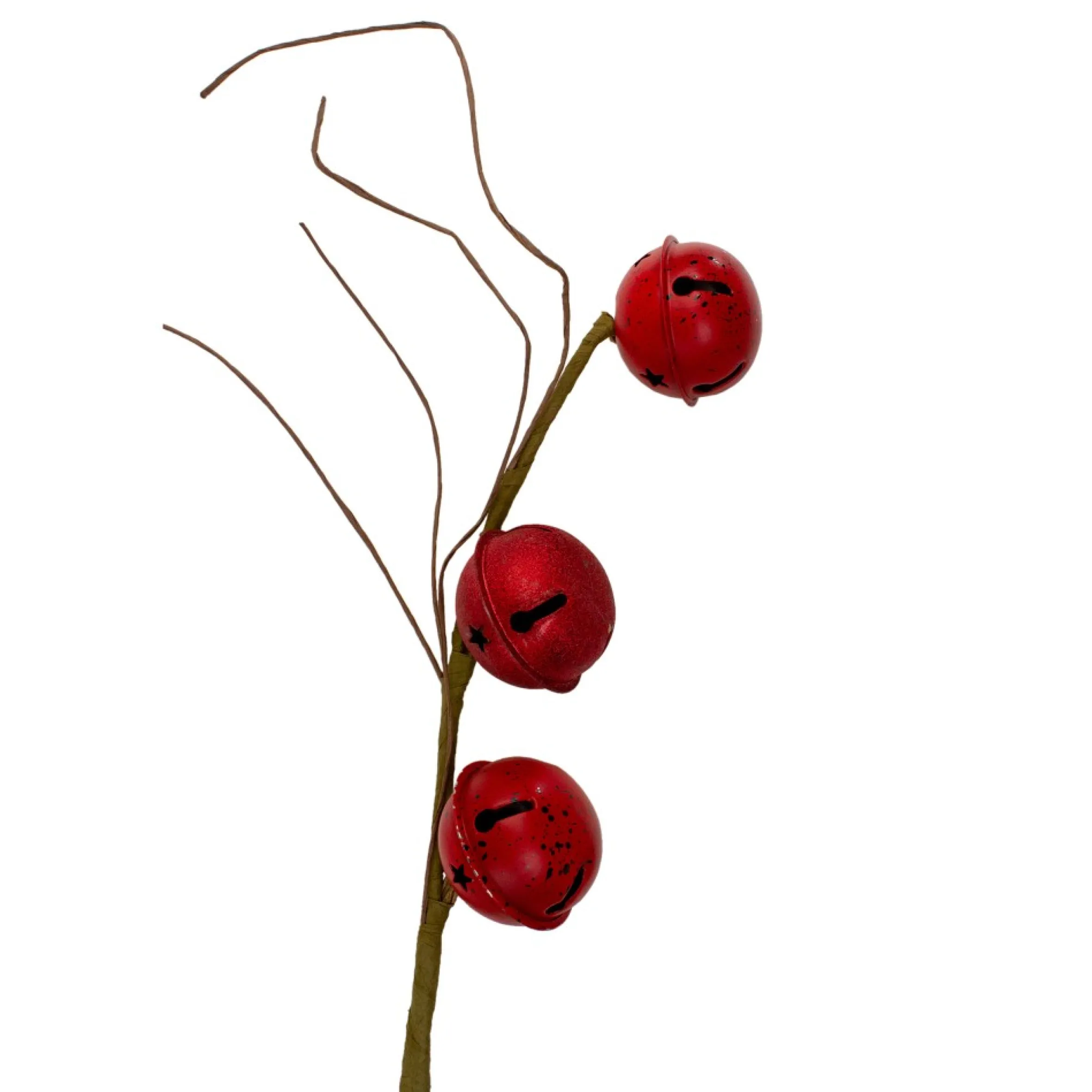 31" Brown And Red Jingle Bells With Star Cut-Outs Twig Artificial Christmas Spray