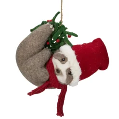 12.75" Brown And Red Sloth Hanging Christmas Ornament