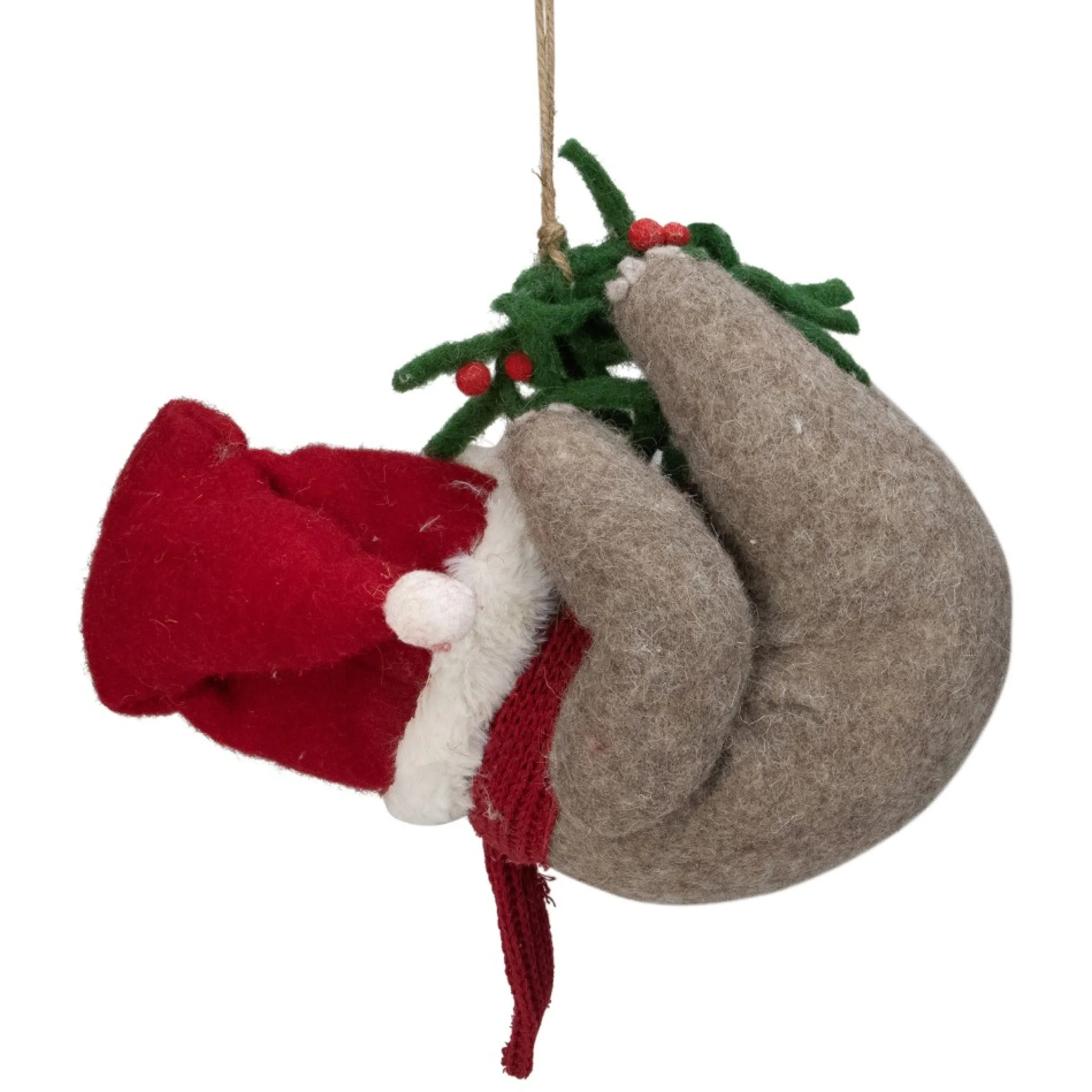12.75" Brown And Red Sloth Hanging Christmas Ornament