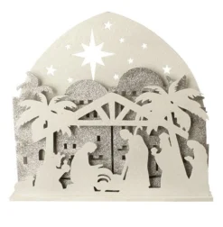 19" Brown And White Battery Operated Led Nativity Christmas Decor