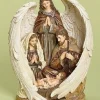 12.5" Brown And White Inspirational Holy Family With Angel Christmas Nativity Figurine