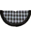 48" Brown And White Plaid Christmas Tree Skirt With Faux Fur
