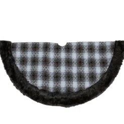 48" Brown And White Plaid Christmas Tree Skirt With Faux Fur
