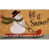 Brown And White Snowman Let It Snow Rectangular Coir Christmas Doormat 18" X 30"