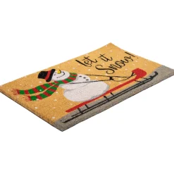 Brown And White Snowman Let It Snow Rectangular Coir Christmas Doormat 18