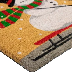 Brown And White Snowman Let It Snow Rectangular Coir Christmas Doormat 18