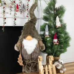 33" Brown And White Woodland Gnome With Striped Pants Christmas Figurine