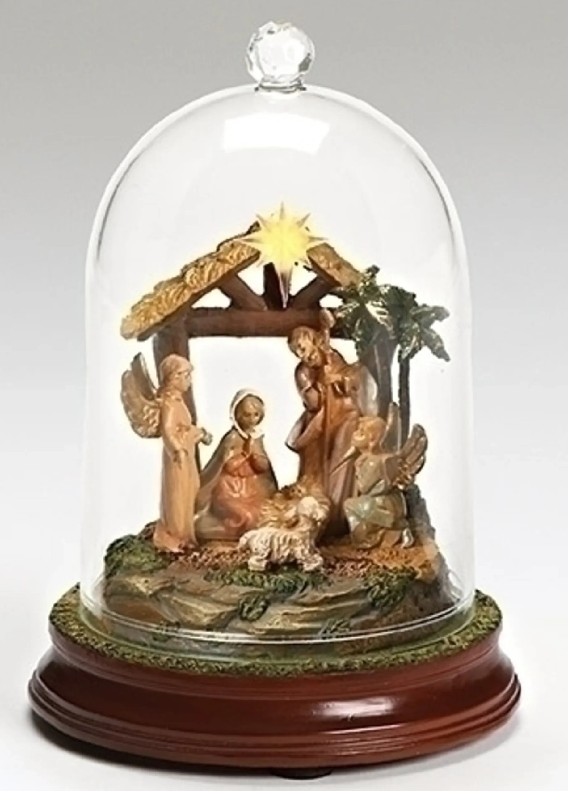 7.25" Brown And Yellow Led Lighted Musical Cloche Dome Nativity Scene Christmas Decor
