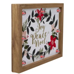 11.8" Brown Framed Floral "Joy, Peace, Noel" Wooden Christmas Wall Plaque