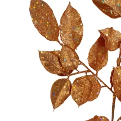25" Brown Holographic Glittered Lemon Leaf Autumn Spray