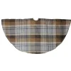 48" Brown Plaid Rustic Woodland Christmas Tree Skirt With Gold Trim